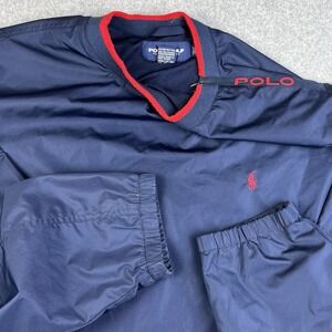 VTG Polo Ralph Lauren Golf Jacket Mens XL Blue Windbreaker Spellout Pullover